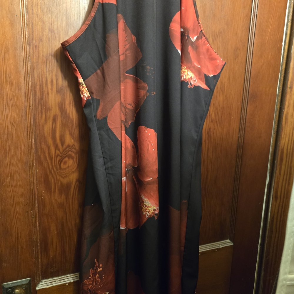 SHEIN Black Maxi Dress with Red Floral Print